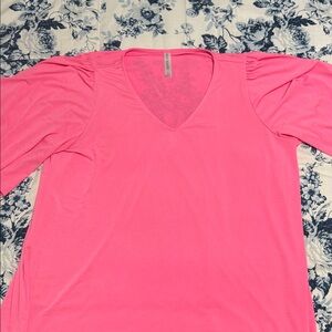 Dear Scarlett Neon Pink V-Neck Flutter Bell Sleeve Tunic Top Large